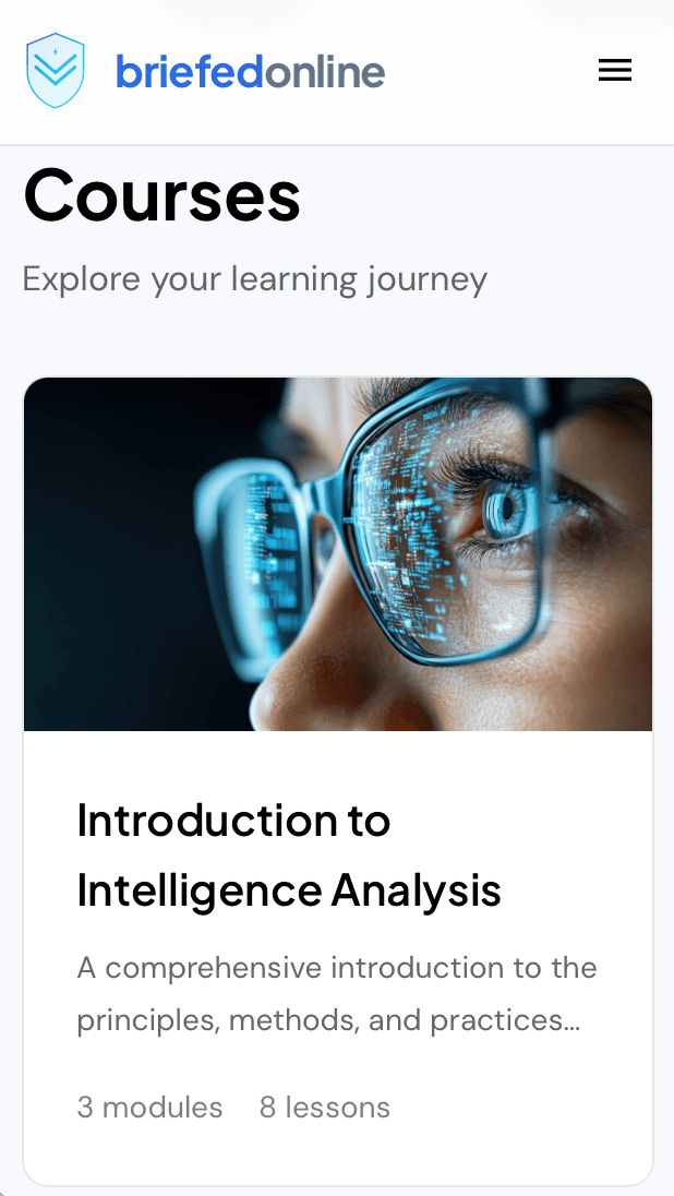 Mobile view of course catalogue